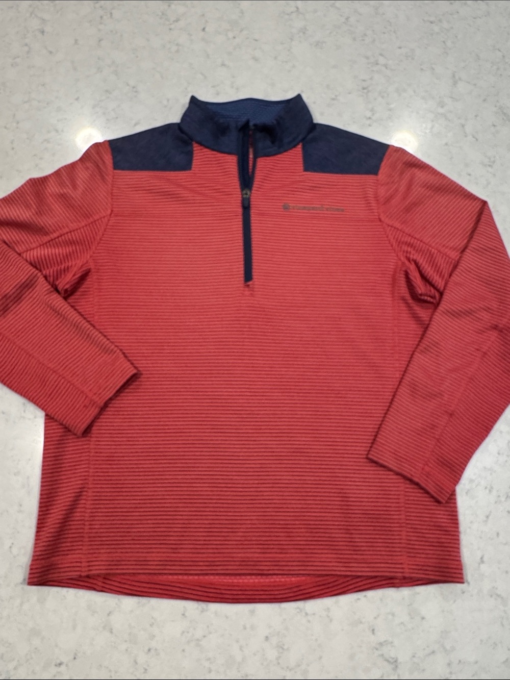 Vineyard Vines Performance Striped 1/4 Zip Pullover Navy Coral Stretchy Classic